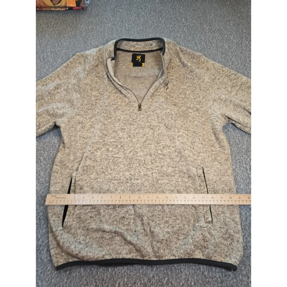 Brown Ivory Gray Mottled Shades BROWNING Zip Neck Sweater Large